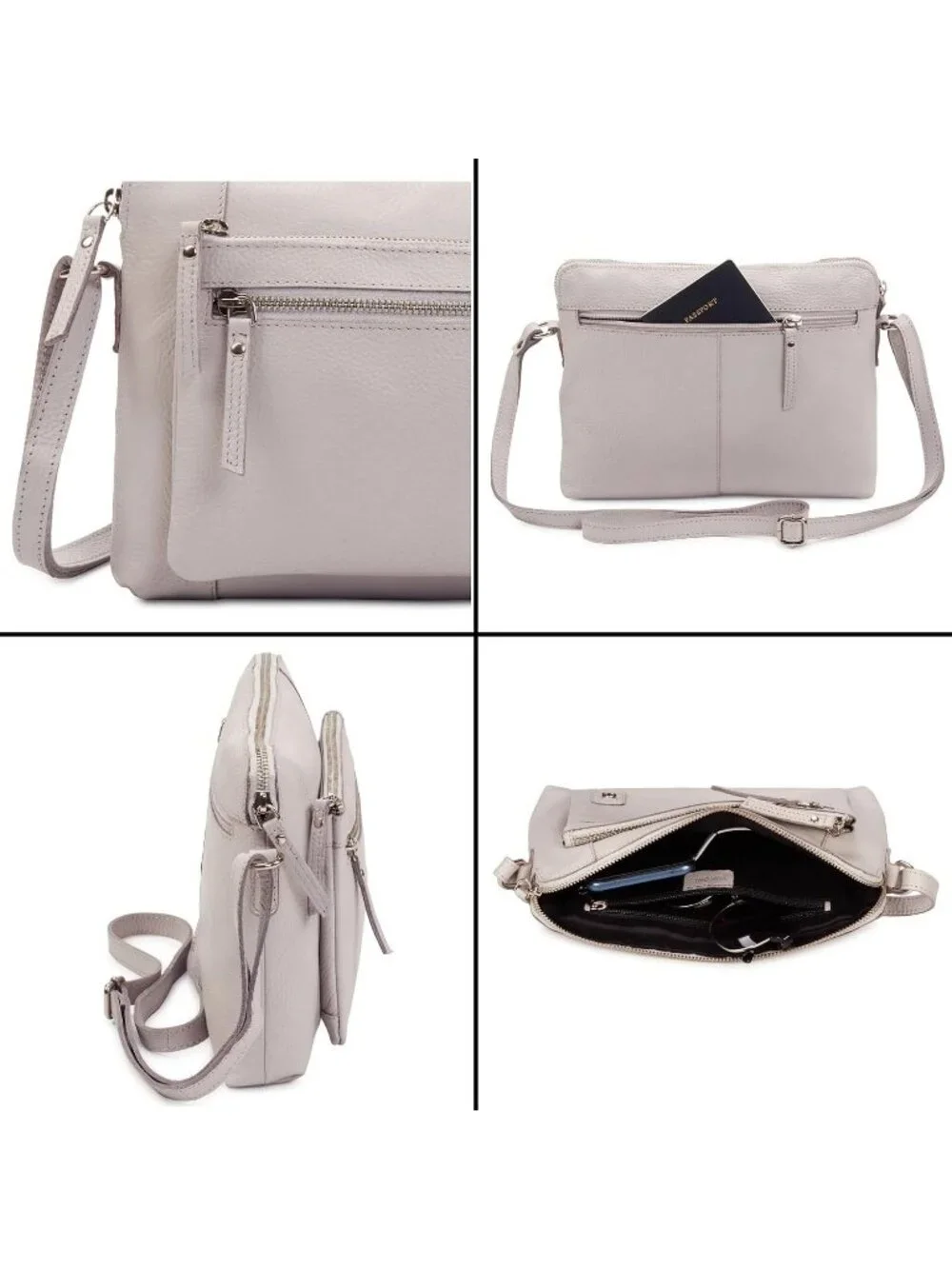 Women's Ice Grey Genuine Leather Sling Purse with Adjustable Strap Crossbody bag
